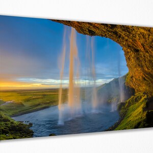 Waterfall Flowing Over the Cave, Canvas Wall Art Print | Poster Print Decor for Home & Office Decoration I Poster, READY TO HANG