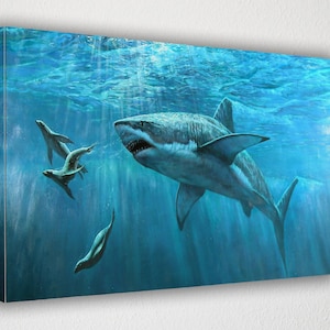 Hunting Shark, Canvas Wall Art Print | Poster Print Decor for Home & Office Decoration I Poster or READY TO HANG
