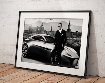 Póster de James Bond 007, coche, póster de arte mural enmarcado, decoración de pared, impresión en lienzo, decoración de habitación, decoración del hogar, póster de película para regalo, listo para colgar