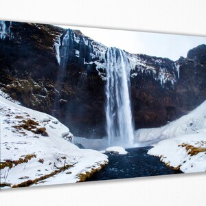 Waterfall Flowing From Snowy Mountains, Canvas Wall Art Print | Poster Print Decor for Home & Office Decoration I Poster, READY TO HANG