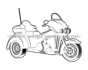 Trike Motorcycle Outline #3 SVG, Motorcycle Svg, Motorcycle Clipart, Arquivos de motocicleta para Cricut, Arquivos cortados para silhueta, Png, Dxf