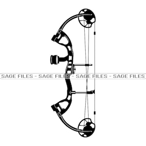 Può includere: Un arco composto nero con una corda e un mirino. L'arco è progettato per il tiro con l'arco.