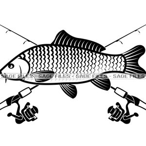 Carp Fishing SVG, Fishing Logo Svg, Fish Svg, Fishing Clipart, Fishing Files for Cricut, Carp Cut Files For Silhouette, Png, Dxf