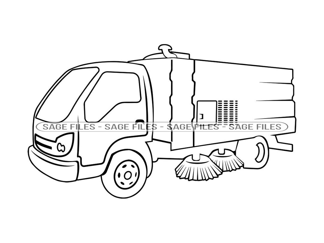 Road Sweeper Outline 4 SVG, Road Sweeper Svg, Street Cleaning Truck Svg