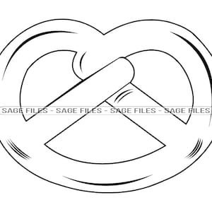 Può includere: Un disegno in bianco e nero di un pretzel. Il pretzel ha la forma di un cuore e ha un nodo al centro.