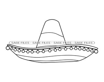 Sombrero Outline #6 SVG, Sombrero SVG, Hat, Sombrero Clipart, Sombrero Files for Cricut, Sombrero Cut Files For Silhouette, Png, Dxf