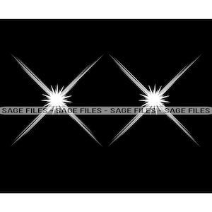 May include: Two white starbursts on a black background. The starbursts are created by multiple lines radiating outward from a central point.