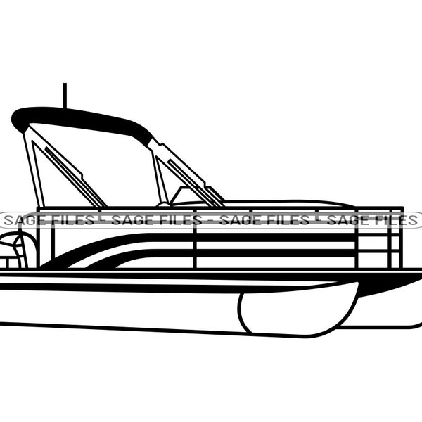 Pontoon Boat Outline SVG, Pontoon Boat SVG, Pontoon Boat Clipart, Pontoon Boat Files for Cricut, Cut Files For Silhouette, Png, Dxf,