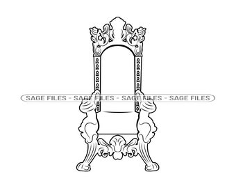 Throne Chair Outline SVG, Throne Svg, Throne Chair Clipart, Throne Chair Files for Cricut, Throne Cut Files For Silhouette, Png, Dxf