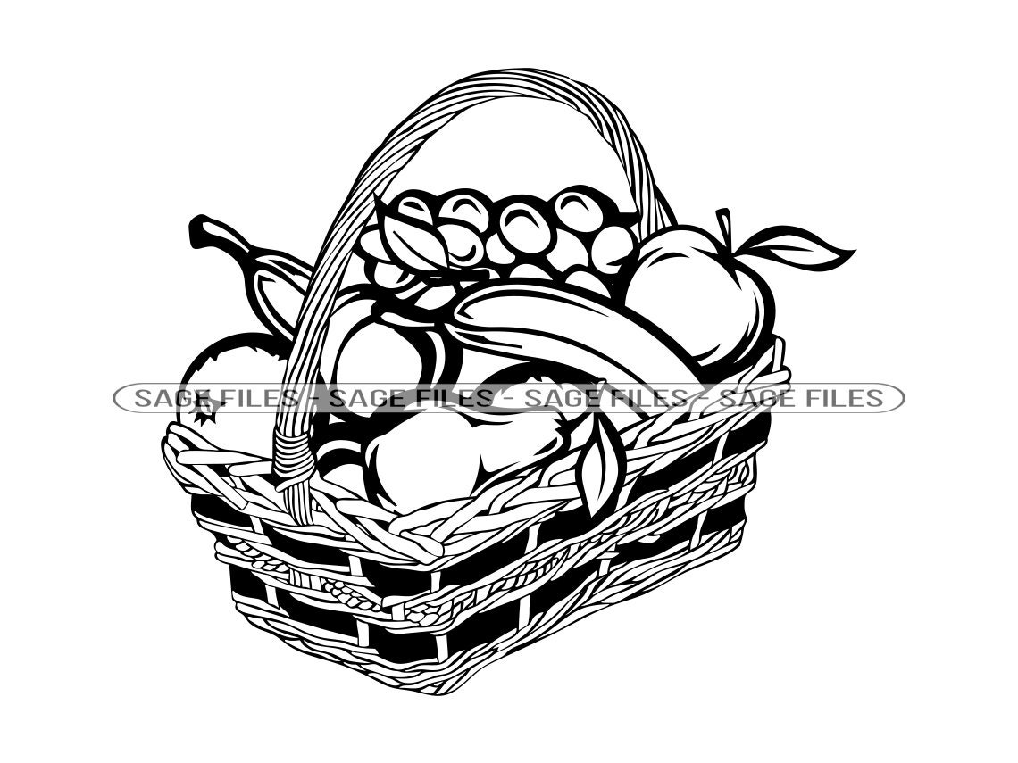 fruits basket clipart black and white