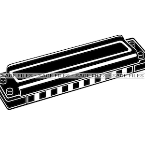 Könnte beinhalten: Eine Schwarzweißillustration einer Mundharmonika. Die Mundharmonika hat einen rechteckigen Korpus mit einer Reihe von Löchern und einem Mundstück. Die Mundharmonika ist ein Musikinstrument, das zum Spielen von Melodien und Harmonien verwendet wird.