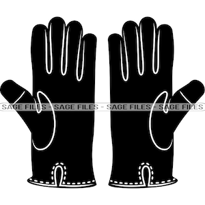 以下が含まれることがあります： 手首にステッチのディテールが施された、黒い革の手袋のペアです。