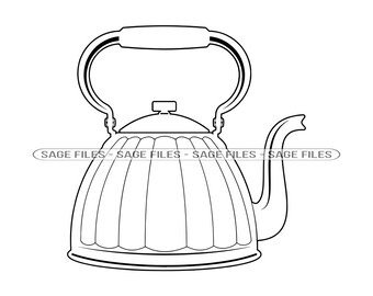 Teekessel Umriss #2 SVG, Teekessel Clipart, Teekessel Dateien für Cricut, Teekessel Schneidedateien für Silhouette, Png, Dxf