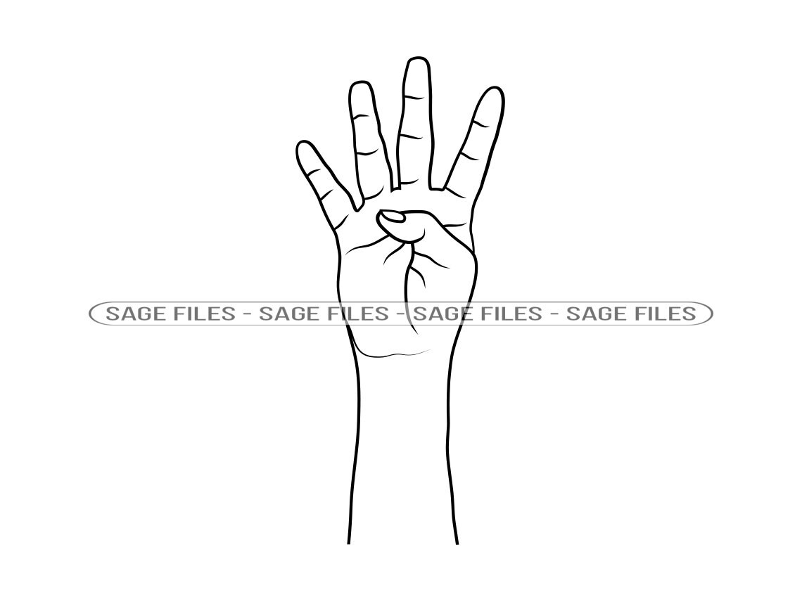 Hand Count Four SVG, Four Svg, Four Fingers Svg, Numbers Svg, Hand Clipart, Hand Files for Cricut, Cut Files For Silhouette, Png, Dxf