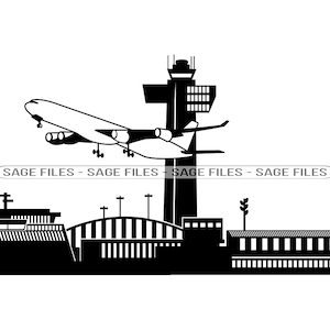 Aeroporto SVG, clipart de aeroporto, arquivos de aeroporto para Cricut, arquivos de corte de aeroporto para silhueta, Png, Dxf