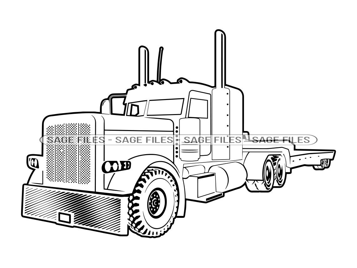 Semi Trailer Truck Outline SVG Truck Svg Truck Clipart - Etsy