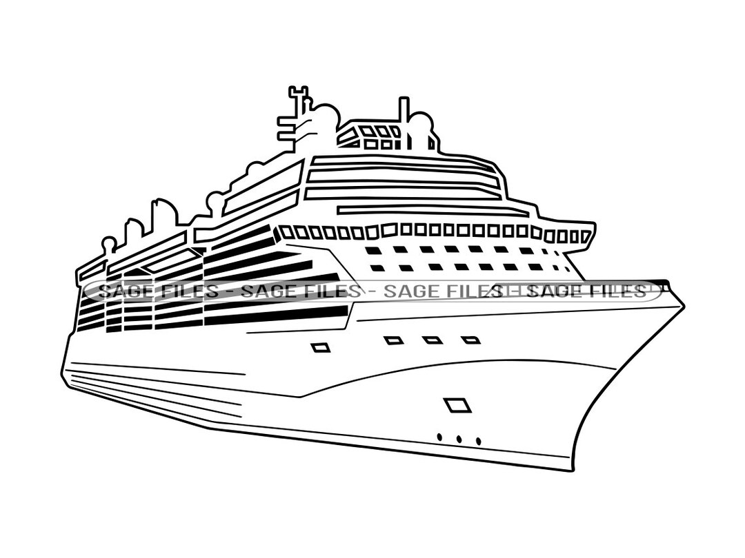 Cruise Ship Outline 2 SVG, Cruise Ship SVG, Cruise Ship Clipart, Cruise