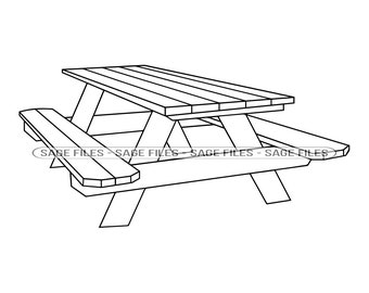 Esquema de la mesa de picnic SVG, Mesa de picnic svg, Picnic svg, BBQ svg, Clipart de picnic, Archivos para cricut, Archivos de corte para Silhouette, Png, Dxf