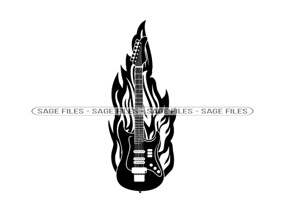 Flaming Guitar SVG, Guitar SVG, Guitar Clipart, Guitar Files for Cricut, Guitar Cut Files for