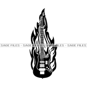 Flaming Guitar SVG, Guitar SVG, Guitar Clipart, Guitar Files for Cricut, Guitar Cut Files For Silhouette, Png, Dxf