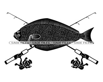 Halibut Fishing SVG, Fishing Logo Svg, Fish Svg, Fishing Clipart, Arquivos de pesca para Cricut, Arquivos cortados para silhueta, Png, Dxf