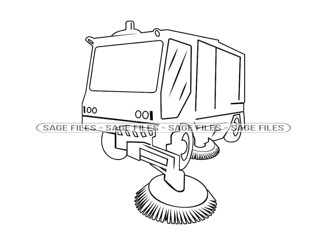 Road Sweeper Outline 2 SVG, Road Sweeper Svg, Street Cleaning Truck Svg