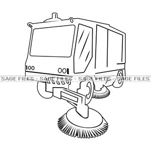 Contour de balayeuse de route #2 SVG, Balayeuse de route Svg, Camion de nettoyage de rue Svg, Clipart, Fichiers pour Cricut, Fichiers de coupe pour silhouette, Png, Dxf