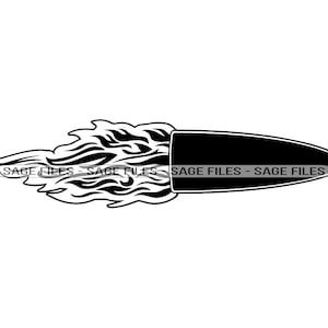 Flaming Bullet #2 SVG, Bullet SVG, Ammo SVG, Bullet Clipart, Bullet Files for Cricut, Bullet Cut Files For Silhouette, Png, Dxf