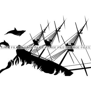 難破船 #2 SVG、難破船 SVG、船 SVG、航海、難破船クリップアート、Cricut 用難破船ファイル、シルエット用カット ファイル、Png、Dxf