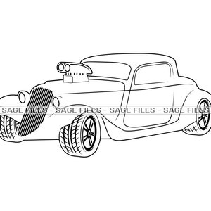 Hot Rod Car Outline SVG, Hot Rod Svg, Vintage Car Svg, Hot Rod Clipart, Hot Rod Files for Cricut, Cut Files For Silhouette, Png, Dxf