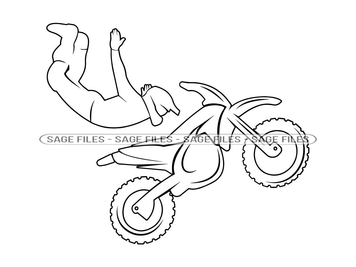 Freestyle Motocross Outline 5 SVG, Dirt Bike Svg, Stunt Bike Svg