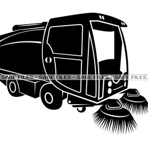 Balayeuse de route #2 SVG, Balayeuse de route Svg, Camion de nettoyage de rue Svg, Clipart, Fichiers pour Cricut, Fichiers de coupe pour silhouette, Png, Dxf
