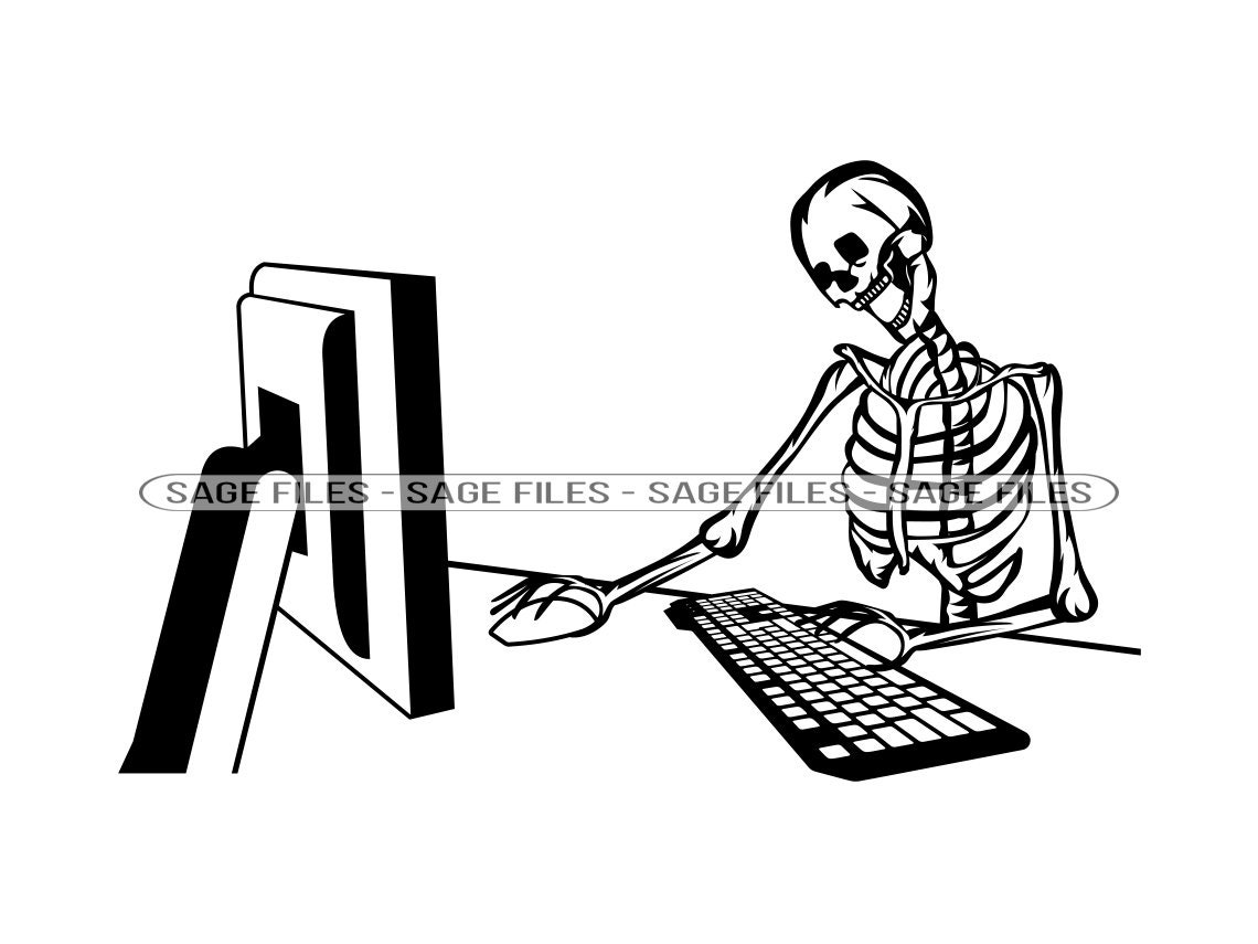 Skeleton on Computer SVG, Skeleton Svg, Computer Svg, Work Svg, Clipart ...