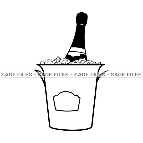 Ice Bucket Champagne SVG, Ice Bucket Svg, Champagne Svg, Champagne Clipart, Files for Cricut, Cut Files For Silhouette, Png, Dxf