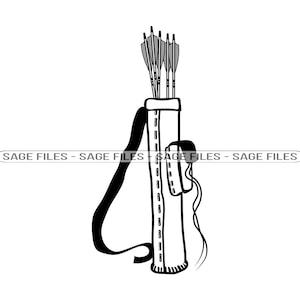 Puede incluir: Una ilustración en blanco y negro de un carcaj lleno de flechas con una correa.