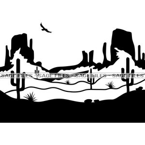 Mojave Desert #3 Svg, Western Desert Landscape Svg, Arizona Desert Svg, Clipart, Pliki dla Cricut, Pliki do cięcia dla sylwetki, Png, Dxf,