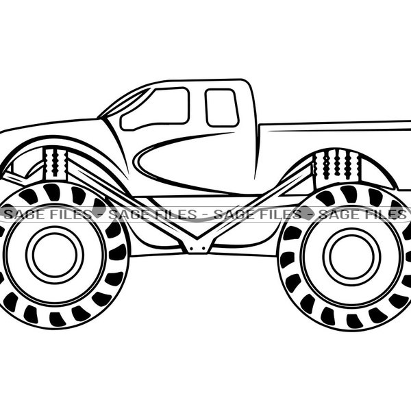 Monster Truck Outline Clipart - Etsy