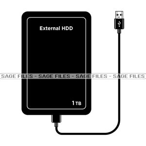 May include: Black external hard drive with a USB cable and the text "External HDD 1 TB".