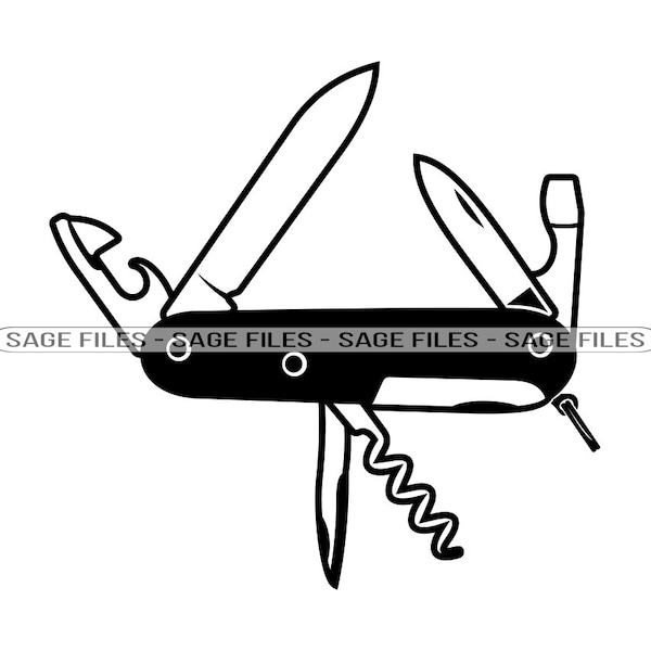 Swiss Army Knife SVG, Pocket Knife Clipart, Army Knife Files for Cricut, Army Knife Cut Files For Silhouette, Png, Dxf