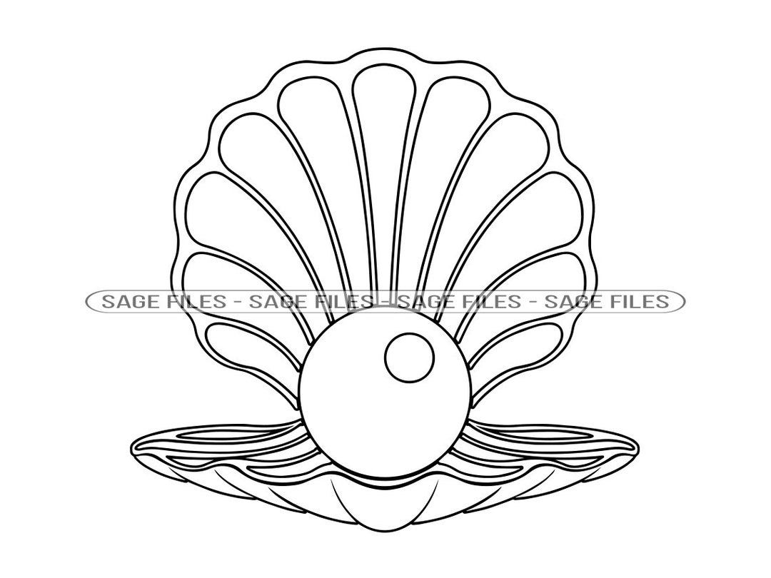 Clam With Pearl Outline 2 SVG, Pearl Svg, Sea Shell Pearl Svg, Clam