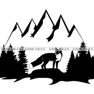 Fox Wildlife SVG, Fox Forest and Mountain Svg, Fox Svg, Fox PNG, Fox Design, Fox Clipart, Fox Cut Files, Png, Dxf