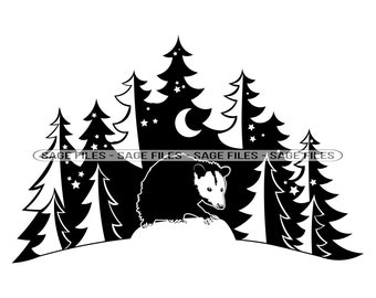 Forest Opossum SVG, Opossum Svg, Wildlife Svg, Forest Svg, Opossum PNG, Opossum Design, Opossum Clipart, Cut Files, Png, Dxf