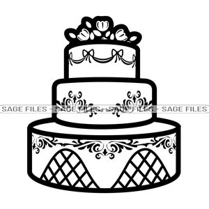 Gâteau de mariage SVG, Clipart de gâteau de mariage, Fichiers de gâteau de mariage pour Cricut, Fichiers de coupe de gâteau de mariage pour silhouette, Png, Dxf
