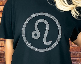 Rhinestone Leo Zodiac Sign T-Shirt: Horoscope Birthday Gift