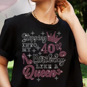 Queen&#39;s Birth 40th/50th/60th/80th Day Bling Rhinestone Shirt, Funny Birthday Party Shirt for Ladies, Birthday Crew Shirt Gift for Darling