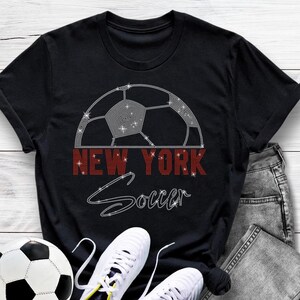 Koszulka z kryształkami New York, przyciągająca wzrok koszulka piłkarska w stylu retro, koszulka kibica drużyny sportowej, estetyczna koszulka z topami, prezent świąteczny dla miłośnika sportu