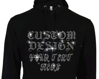 Custom Design Rhinestone Bling Bling Pull Over Hoodies