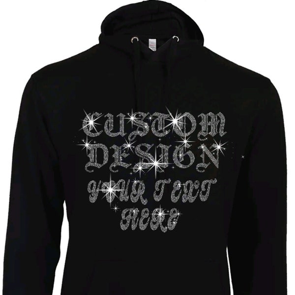 Custom Design Rhinestone Bling Bling Pull Over Hoodies