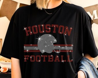 Houston Football Rhinestone T-Shirt: Vintage Retro Game Day Tee