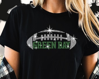 Green Bay Rhinestone T-shirt, Retro Style Vintage Unisex Football Shirt, Shiny Chic Design Glitter Tee Shirt, Gift for Best Friend